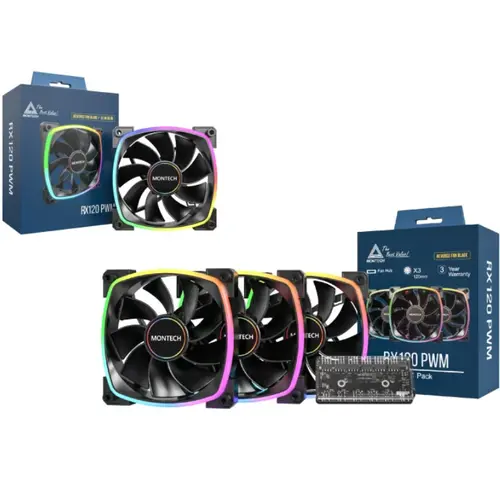 Ventilator Montech RX120 PWM, iluminare aRGB, 1600rpm, 3buc (Negru)
