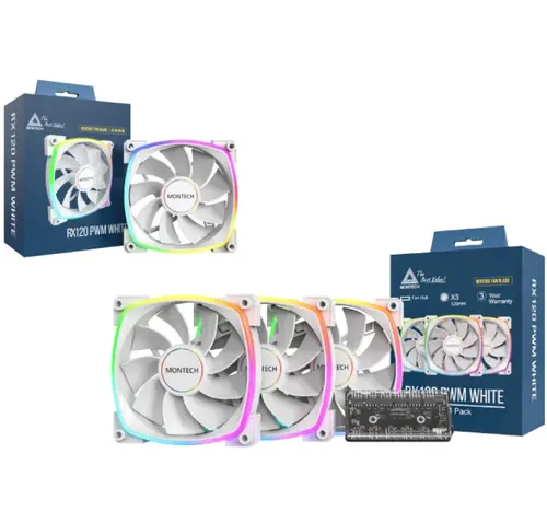 Ventilator Montech RX120 PWM, iluminare aRGB, 1600rpm, 3buc (Alb)
