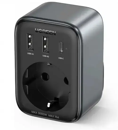 Incarcator Retea UGREEN CD314, 30W, 3A, 1 x Schuko - 1 x USB-C - 2 x USB-A (Negru)
