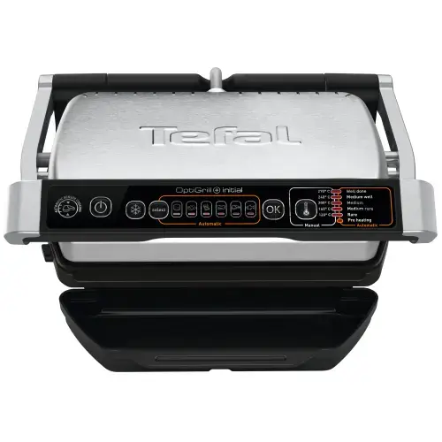 Gratar electric Tefal OptiGrill+ GC706D34, 2000 W, 6 programe automate, indcator pentru nivelul de gatire, functie dezghetare, placi detasabile (Inox/Negru)