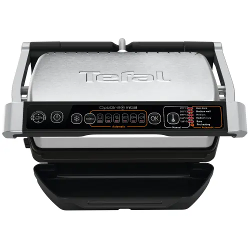 Gratar electric Tefal OptiGrill+ GC706D34, 2000 W, 6 programe automate, indcator pentru nivelul de gatire, functie dezghetare, placi detasabile (Inox/Negru)