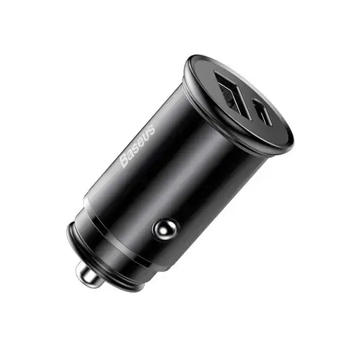 Incarcator auto Baseus Circular metal, 1 x USB Output 5V/3.1A si 1 x USB Type-C, 30W total ambele porturi, pt. bricheta auto (Negru)