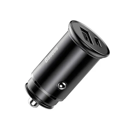 Incarcator auto Baseus Circular metal, 1 x USB Output 5V/3.1A si 1 x USB Type-C, 30W total ambele porturi, pt. bricheta auto (Negru)