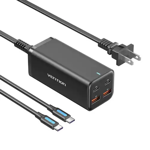 Incarcator retea la 220V Vention 4-Port USB (C + C + A + A) GaN Charger (100W/100W/18W/18W) EU-Plug (Negru)