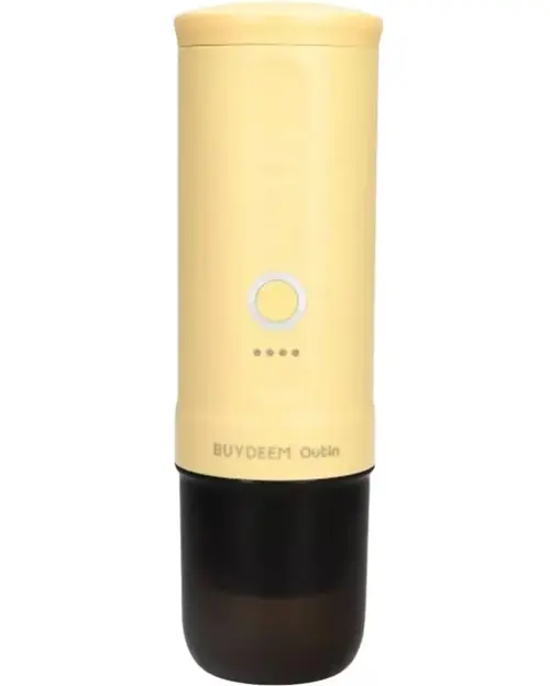 Espressor portabil Buydeem OTEM-01-MY, 90W, 80ml, 670g, Incarcator auto si retea, Cablu USB, Compatibil cu capsule Nespresso, Starbucks , Illy, Lavazza, si cafea macinata (Galben)