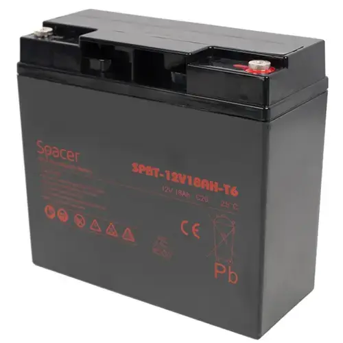 Acumulator UPS SPACER 12V / 18Ah,  inaltime+terminal: 167mm, terminal F6(T6) (Negru)