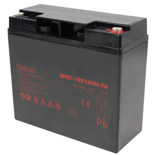 Acumulator UPS SPACER 12V / 18Ah,  inaltime+terminal: 167mm, terminal F6(T6) (Negru)