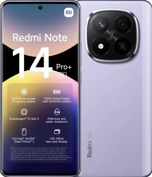 Telefon Mobil Xiaomi Redmi Note 14 Pro+, Procesor Qualcomm SM7635 Snapdragon 7s Gen 3 Octa-Core, AMOLED 6.67inch, 8GB RAM, 256GB Flash, Camera Tripla 200+8+2 MP, Wi-Fi, 5G, Dual Sim, Android (Mov)