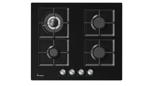 Plita incorporabila FRAM FBH-M4IWF-GBK, Gaz, 4 arzatoare, Wok, Aprindere electrica, Gratar fonta, Sticla (Negru)
