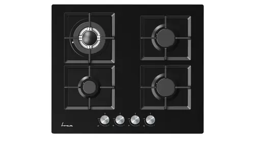 Plita incorporabila FRAM FBH-M4IWF-GBK, Gaz, 4 arzatoare, Wok, Aprindere electrica, Gratar fonta, Sticla (Negru)