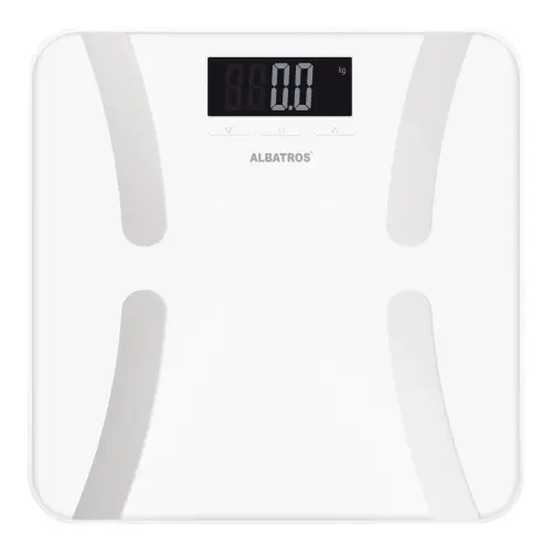 Cantar de baie Albatros HARMONY, Analizator corporal, max 180 kg, procentaj grasime corporala, masa osoasa, cantitate apa din corp, masa musculara (Alb)