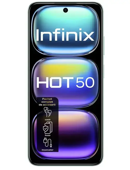 Telefon Mobil Infinix Hot 50, Procesor Mediatek Helio G100, Ecran IPS LCD 6.78inch, 8GB RAM, 128GB Flash, Camera Tripla 50 MP, Wi-Fi, 4G, Dual Sim, Android (Verde)
