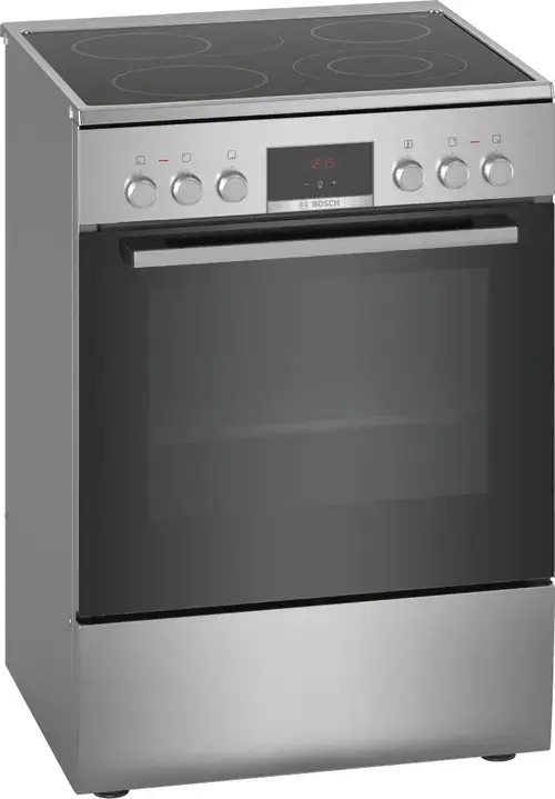 Aragaz BOSCH HKR39C250, Electric, 4 zone gatit, Vitroceramica, EcoClean Direct, 3D HotAir, Autocuratare hidrolitica, Timer, Grill, Clasa A, 60 cm (Inox)
