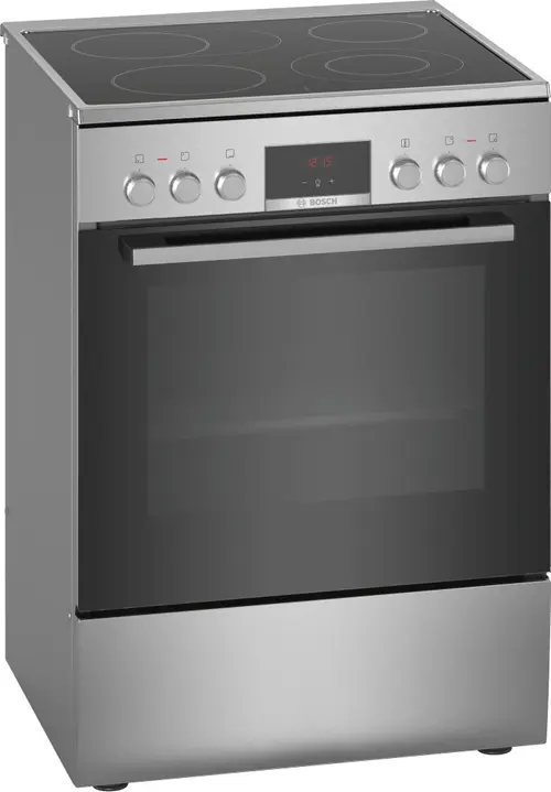 Aragaz BOSCH HKR39C250, Electric, 4 zone gatit, Vitroceramica, EcoClean Direct, 3D HotAir, Autocuratare hidrolitica, Timer, Grill, Clasa A, 60 cm (Inox)