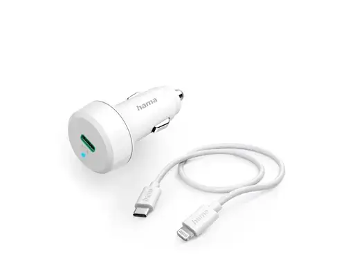 Incarcator Auto Hama 201611, Lightning, 20W, 1m (Alb)