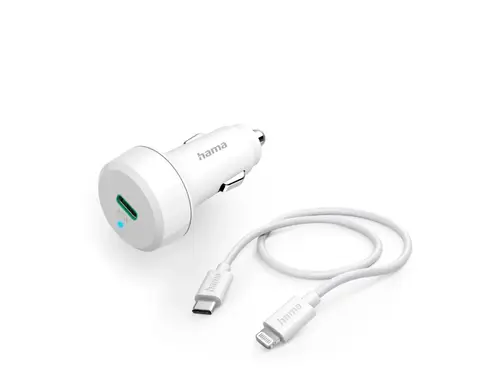 Incarcator Auto Hama 201611, Lightning, 20W, 1m (Alb)