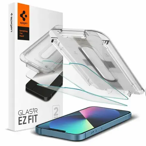Folie de protectie Ecran Spigen EZ FIT pentru Apple iPhone 14 / 13 Pro / 13, Sticla Securizata, Full Glue, Set 2 bucati