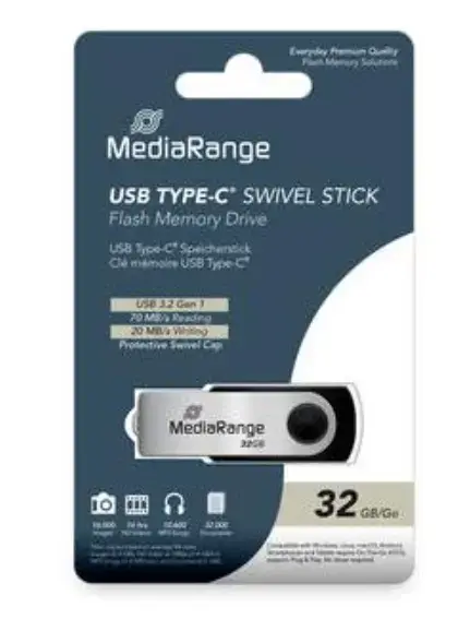 Stick USB MediaRange MR1952, USB 3.2 Gen 1, Type-C, 32GB (Negru/Argintiu)