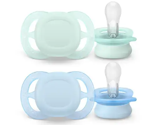 Set 2 suzete Philips Avent Ultra Start SCF075/02, ortodontice, fara BPA, 0-2 luni (Verde/Albastru)