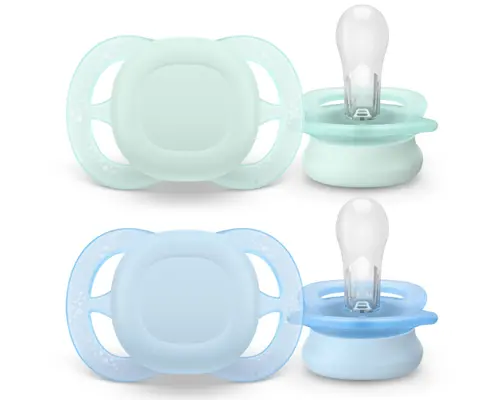 Set 2 suzete Philips Avent Ultra Start SCF075/02, ortodontice, fara BPA, 0-2 luni (Verde/Albastru)