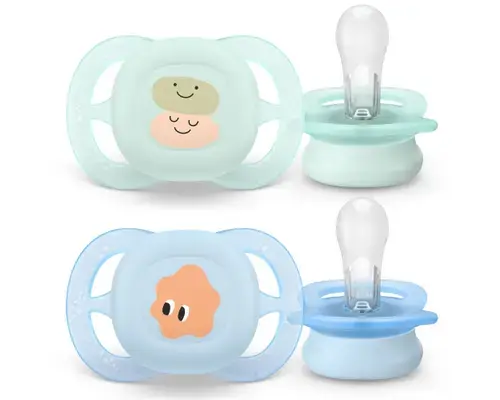 Set 2 suzete Philips Avent Ultra Start SCF075/04, ortodontice, fara BPA, 0-2 luni, cu model (Verde/Albastru)