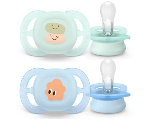 Set 2 suzete Philips Avent Ultra Start SCF075/04, ortodontice, fara BPA, 0-2 luni, cu model (Verde/Albastru)