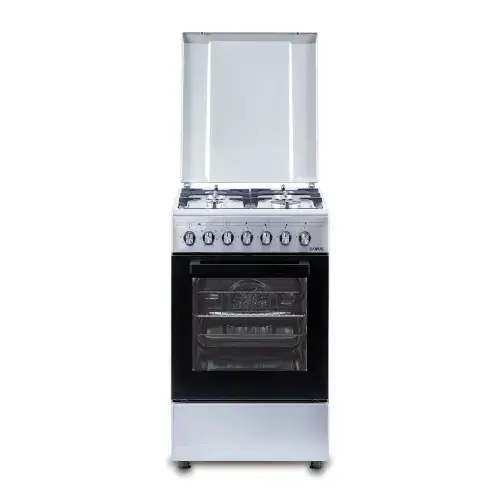 Aragaz Samus SM562AENS1, Gaz, 4 arzatoare, 7 functii, Cuptor electric, Clasa A, Grill, Aprindere electrica (Inox)