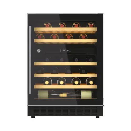 Vitrina de vinuri incorporabila Hoover HWCB 60/N, 145 l, Capacitate 46 sticle, Clasa G, 2 zone de racire, Iluminare LED, 60 cm (Negru)