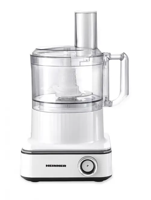 Robot de bucatarie HEINNER HFP-K1000WP, 1000 W, 6 viteze + PULSE, Bol procesare 2.3 l, Lame din otel inoxidabil, Cana de plastic 1.5 l (Alb)
