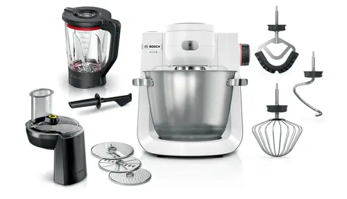 Robot de bucatarie BOSCH Seria 6 MUMS6EW22, 1600 W, Bol 5.5 l, 7 trepte + Pulse, Mixare planetara 3D (Alb/Inox)
