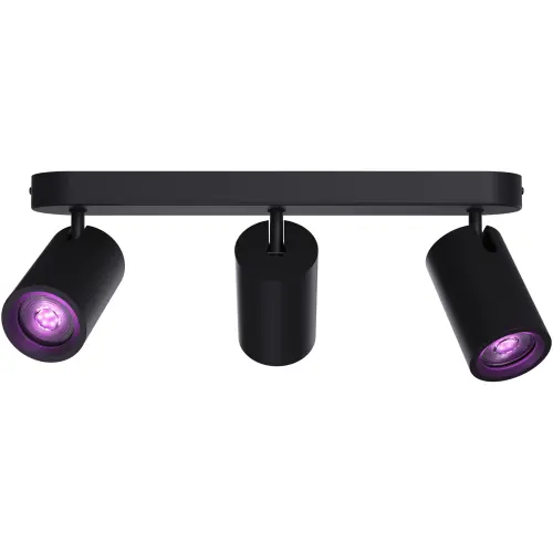 Plafoniera LED RGB inteligenta Calex, ovala, cu 3 spoturi, Wi-Fi, Bluetooth, 4.9W, 345 lm, dimabila, lumina alba si colorata (2200-4000K), 27cm, Negru Mat, Clasa energetica G