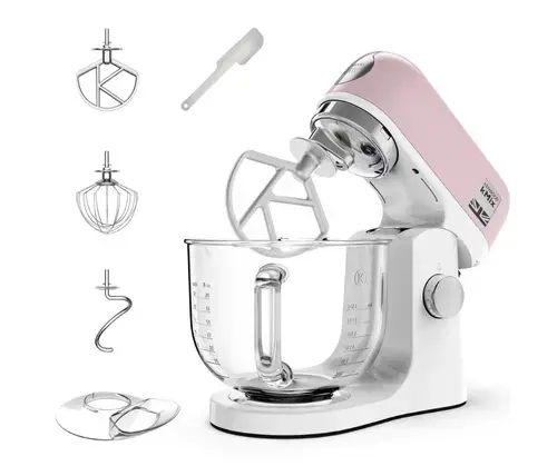 Robot de bucatarie Kenwood kMix KMX754APP, 0W20011489, 1000 W, vas sticla 5 L, 6 trepte viteza, 3 accesorii patiserie (Alb/Roz)