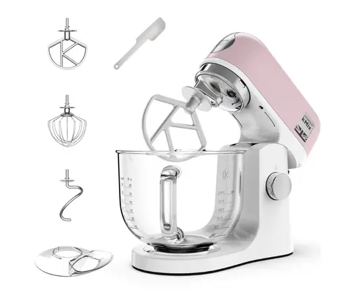 Robot de bucatarie Kenwood kMix KMX754APP, 0W20011489, 1000 W, vas sticla 5 L, 6 trepte viteza, 3 accesorii patiserie (Alb/Roz)
