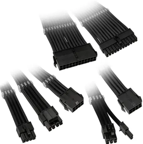 Kit 6 cabluri de extensie Core Adept Braided (Negru)
