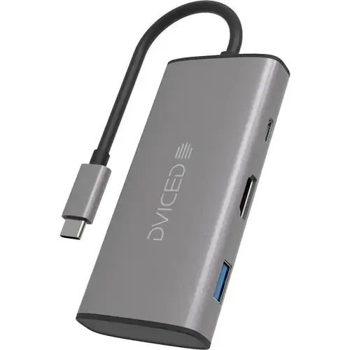 HUB USB Dviced DV300001, USB Type-C, 6-in-1, HDMI 4K, Cititor card SD (Gri)