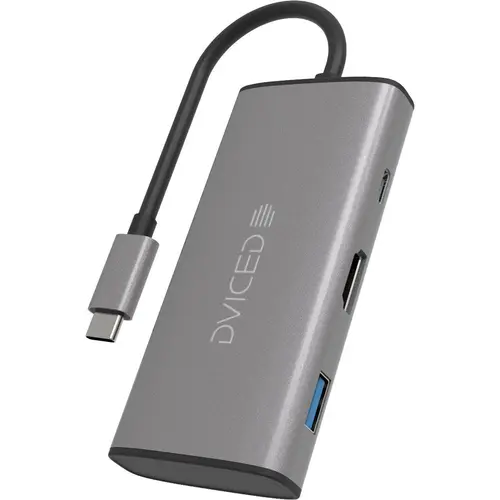 HUB USB Dviced DV300001, USB Type-C, 6-in-1, HDMI 4K, Cititor card SD (Gri)