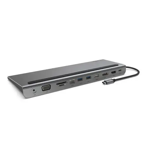 Docking Station Belkin 11-in-1 Multiport Dock, HDMI, DisplayPort, port VGA, 3 porturi USB-A, port Gigabit Ethernet, cititoare de carduri SD/Micro SD, jack 3.5mm (Gri)