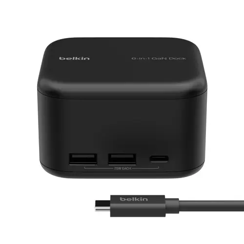 Docking Station Belkin Connect USB-C 6-in-1 Core INC018vfBK, GaN 130 W, HDMi 4K@60Hz, Gigabit Ethernet (Negru)