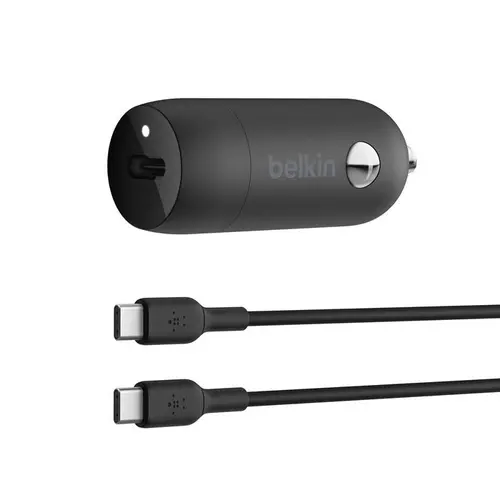 Incarcator auto Belkin BoostCharge CCA004bt1MBK-B6, 30 W, USB-C, Cablu USB-C la USB-C 1m (Negru)