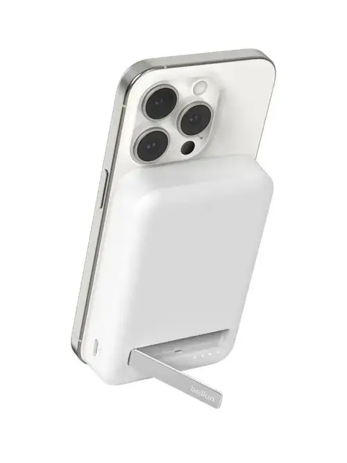 Acumulator extern Belkin BPD008btWH BoostCharge Pro, Qi2, 10000 mAh, MagSafe, cu stand (Alb)