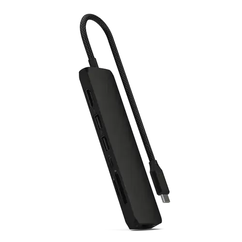HUB USB Multiport Slim Satechi ST-P7SK 7-in-1, USB-C PD 100 W, 2 x USB 3.2, USB Type-C, Card Reader, HDMI 4K, RJ-45 Ethernet Gigabit (Negru)