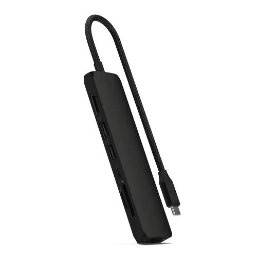 HUB USB Multiport Slim Satechi ST-P7SK 7-in-1, USB-C PD 100 W, 2 x USB 3.2, USB Type-C, Card Reader, HDMI 4K, RJ-45 Ethernet Gigabit (Negru)
