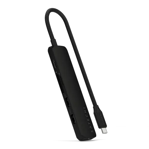 HUB USB Satechi Slim 6-in-1 ST-P6SK, USB-C PD 100 W, HDMI 4K, USB-A 3.2, USB-A 2.0, USB Type-C, Gigabit Ethernet (Negru)