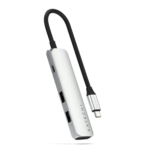 Hub USB Multiport Satechi Slim ST-P4SS, 4-in-1, USB-C, HDMI 4K (Argintiu)