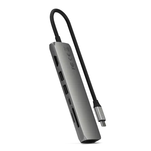 HUB USB Multiport Slim Satechi ST-P7SM 7-in-1, USB-C PD 100 W, 2 x USB 3.2, USB Type-C, Card Reader, HDMI 4K, RJ-45 Ethernet Gigabit (Gri)