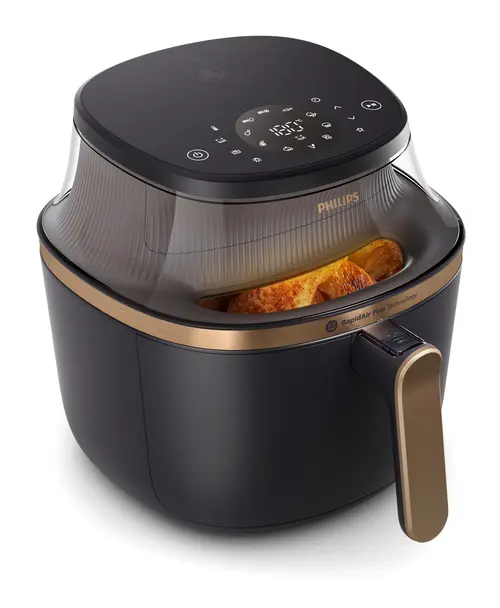 Friteuza cu aer cald Philips NA342/00, 2000 W, 7.2 l, 1.4 kg, 16 programe, Control tactil (Negru/Auriu)