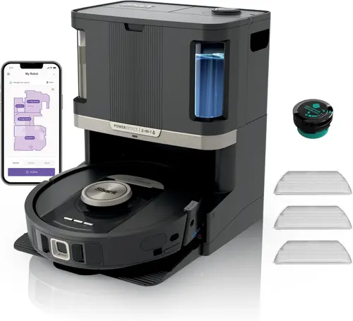 Aspirator robot Shark PowerDetect NeverTouch Pro RV2800ZEEU 2-in-1, Rezervor 1.7 l, Autonomie 110 minute, LiDAR 360, 372 mp (Negru)