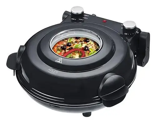 Cuptor electric pizza Adler AD 6314, 1200 W, Geam, Piatra ceramica + 2 lame (Negru)