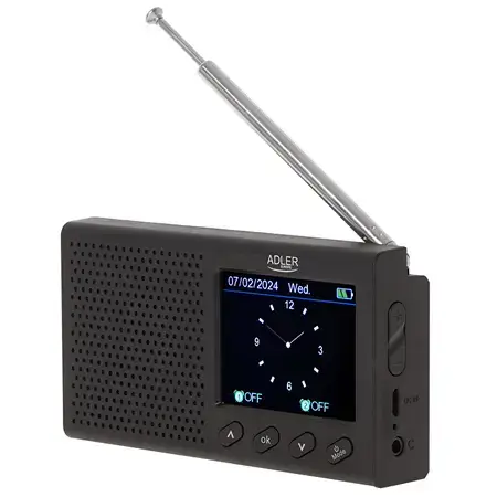 Radio Portabil Adler AD 1198, ceas (Negru)