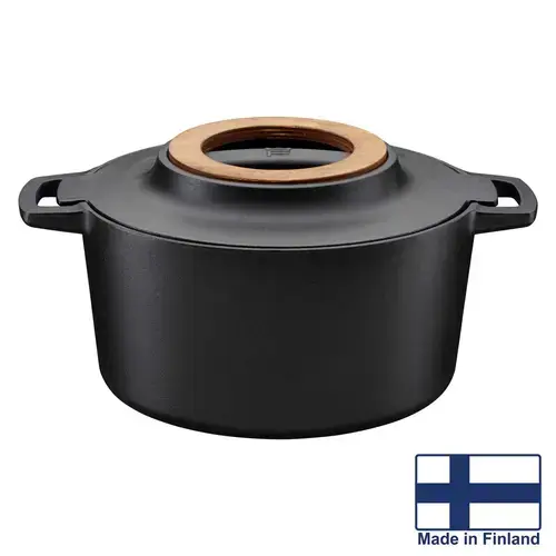 Cratita cu capac, din fonta, antiaderenta, Fiskars Norden, 4 l (Negru)
